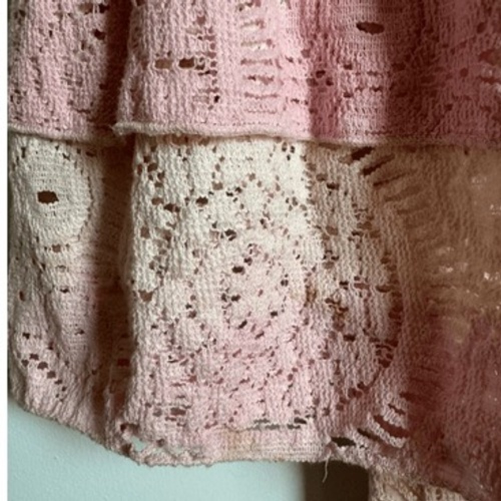 Venus Womens Long Crochet Embroidered Pink White Floral Ombre Maxi Dress sz M - Picture 12 of 13